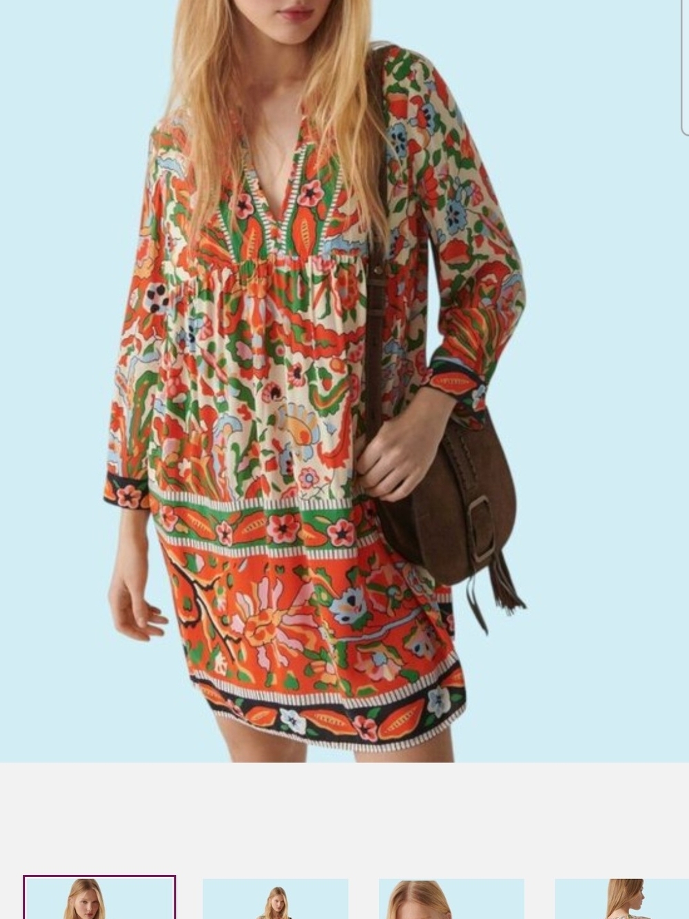 ba&sh Orange and Green Floral V-Neck Mini Dress